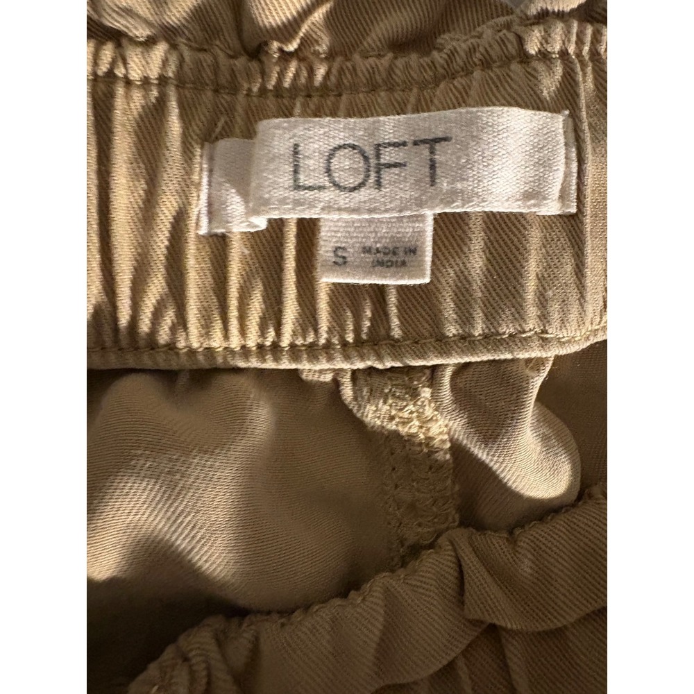 LOFT Khaki Tan Paperbag Waist Shorts Elastic Drawstring Pockets SM Boho Casual - Picture 4 of 5